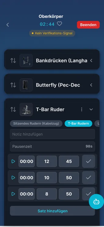 Alternativ-Übungen, die im laufenden Workout zur Auswahl stehen